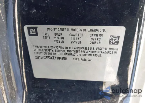 2014 Chevrolet Impala Limited Ltz из США, поврежденный, VIN 2G1WC5E3XE1104789